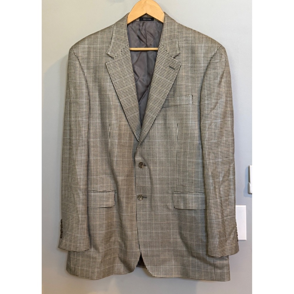 Chaps Mens 42L Blazer 100% Silk Houndstooth Two Button Sport Coat Blazer Career‎